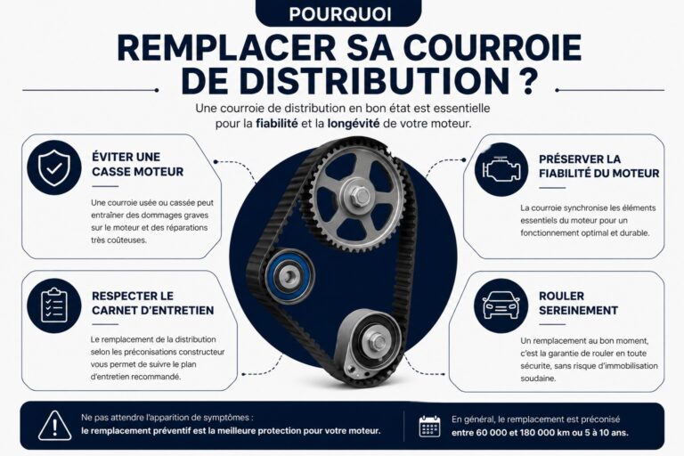 Infographie expliquant pourquoi remplacer une courroie de distribution sur un véhicule